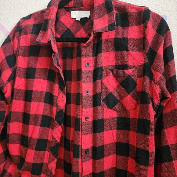 Ci Sono by Cavalini Buffalo Check Button Up Tunic shirt Size LARGE - Picture 2 of 5